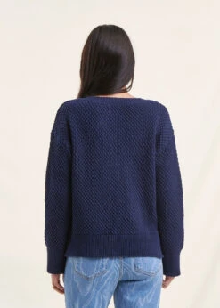 Pull Bleu Marine Manches Longues Encolure Tunisienne -Mode Soldes Boutique FH PU VUPA 608 b