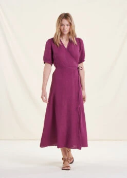 Robe Longue Portefeuille En Lin Violette