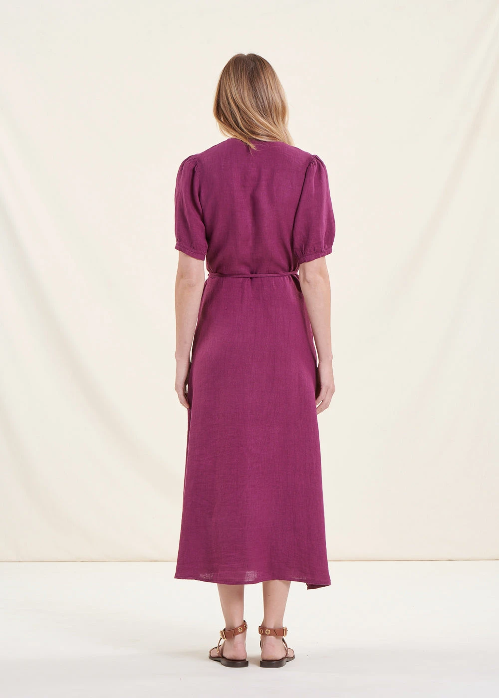 Robe Longue Portefeuille En Lin Violette 5 Robe Longue Portefeuille En Lin Violette – Image 3