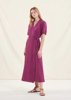 Robe Longue Portefeuille En Lin Violette 13 Robe Longue Portefeuille En Lin Violette -Mode Soldes Boutique FH RO PADAMA L 1488 c