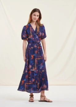 Robe Longue Portefeuille Bleue Imprimée