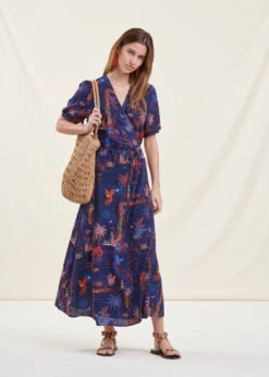 Robe Longue Portefeuille Bleue Imprimée -Mode Soldes Boutique FH RO PADAMA U 722 c