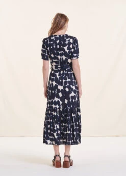 Robe Longue Cintrée Bohème Bleu Marine Manches Courtes -Mode Soldes Boutique FH RO PIA E 1566 b