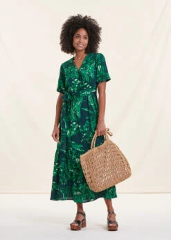 Robe Longue Cintrée Bohème Verte Manches Courtes Imprimé Animal -Mode Soldes Boutique FH RO PIA J 709 c