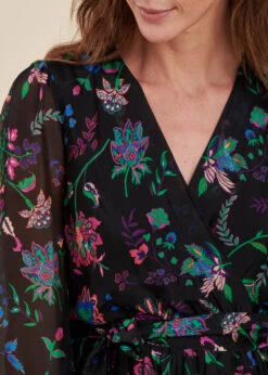 Robe Longue Cintrée Bohème Noire En Voile Fleuri -Mode Soldes Boutique FH RO REOLA J 700 6