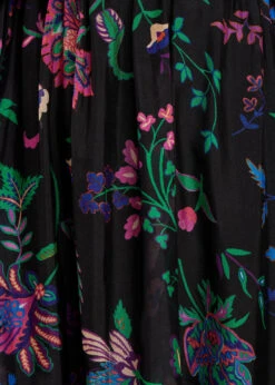 Robe Longue Cintrée Bohème Noire En Voile Fleuri -Mode Soldes Boutique FH RO REOLA J 700 d