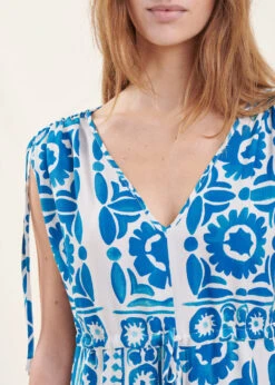 Robe Mi-longue Bleue à Imprimé -Mode Soldes Boutique FH RO SELOTA A 1543 6