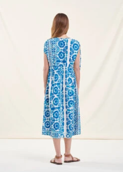 Robe Mi-longue Bleue à Imprimé -Mode Soldes Boutique FH RO SELOTA A 1543 b