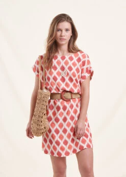 Robe Courte Corail Manches Courtes Et Encolure Bateau -Mode Soldes Boutique FH RO SOLANGE D 714 c