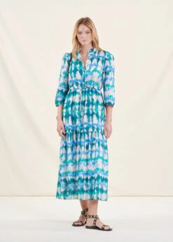 Robe Longue Bohème Bleue En Coton Tie & Dye -Mode Soldes Boutique FH RO SOMMEIL U 722 c