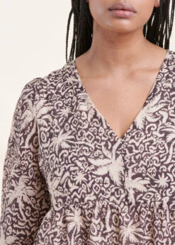 Robe Longue Bohème Marron En Voile De Coton à Manches 3/4 -Mode Soldes Boutique FH RO SUMMER A 702 6