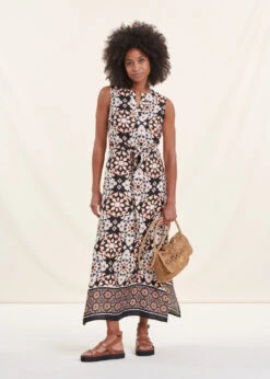 Robe Longue En Satin Sans Manches à Imprimé Ethnique