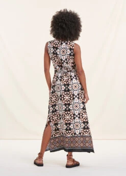 Robe Longue En Satin Sans Manches à Imprimé Ethnique -Mode Soldes Boutique FH RO VABELA M 700 b