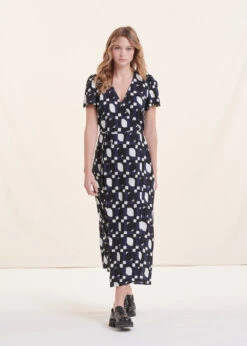 Robe Longue Portefeuille Imprimée Manches Courtes -Mode Soldes Boutique FH RO VADAMA P 496 c