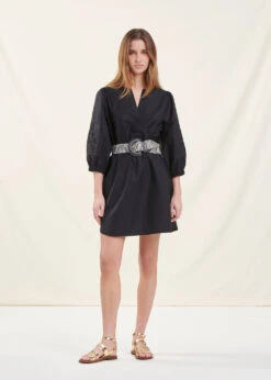 Robe Courte Ample Noire En Coton