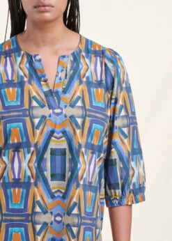 Robe Courte Ample En Coton Bleue à Imprimé -Mode Soldes Boutique FH RO VAIANA S 311 6