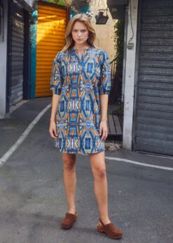 Robe Courte Ample En Coton Bleue à Imprimé