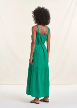 Robe Longue Verte à Bretelles En Gaze De Coton Biologique -Mode Soldes Boutique FH RO VALAK D 1549 b