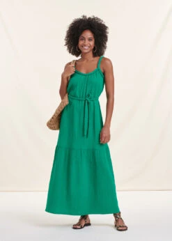 Robe Longue Verte à Bretelles En Gaze De Coton Biologique -Mode Soldes Boutique FH RO VALAK D 1549 c