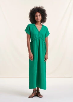 Robe Longue Verte En Gaze De Coton Biologique -Mode Soldes Boutique FH RO VALALA D 1549 c