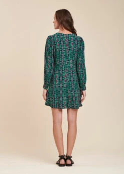 Robe Courte Cintrée Verte Manches Longues à Imprimé Ethnique -Mode Soldes Boutique FH RO VALEDA G 709 b