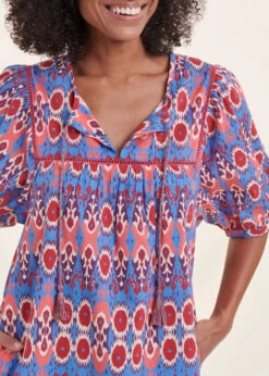 Robe Courte Bohème Bleu Et Rose En Coton Biologique Imprimé Ethnique -Mode Soldes Boutique FH RO VANALIS B 860 6