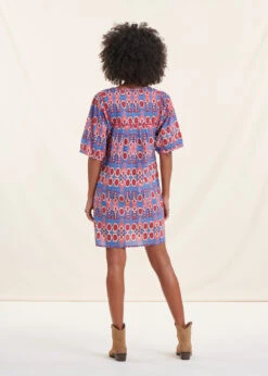 Robe Courte Bohème Bleu Et Rose En Coton Biologique Imprimé Ethnique -Mode Soldes Boutique FH RO VANALIS B 860 b