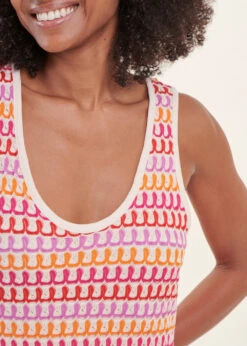 Robe Longue En Crochet Multicolore Orange Sans Manches -Mode Soldes Boutique FH RO VANDANA M 1540 6