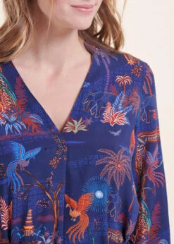 Robe Courte Bleue Manches 3/4 à Imprimé -Mode Soldes Boutique FH RO VANDRAO U 722 6