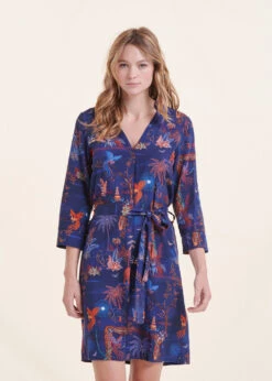 Robe Courte Bleue Manches 3/4 à Imprimé -Mode Soldes Boutique FH RO VANDRAO U 722 c