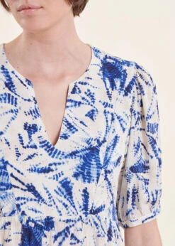 Robe Courte évasée à Imprimé Bleu Et Blanc -Mode Soldes Boutique FH RO VASU T 839 6