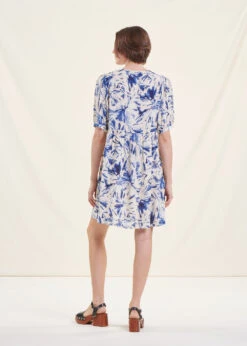 Robe Courte évasée à Imprimé Bleu Et Blanc -Mode Soldes Boutique FH RO VASU T 839 b