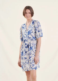 Robe Courte évasée à Imprimé Bleu Et Blanc -Mode Soldes Boutique FH RO VASU T 839 c