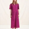 Robe Longue En Broderie Anglaise Violette à Manches Courtes -Mode Soldes Boutique FH RO VERONA B 1488 1