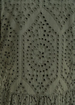 Robe Longue En Broderie Anglaise Kaki à Manches Courtes -Mode Soldes Boutique FH RO VERONA B 1554 d