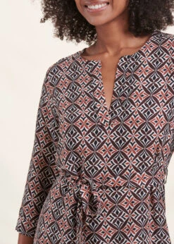 Robe Courte Terracotta à Imprimé Manches 3/4 -Mode Soldes Boutique FH RO VIGAN L 1547 6