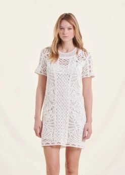 Robe Courte En Crochet écru Manches Courtes -Mode Soldes Boutique FH RO VIMALA C 703 a