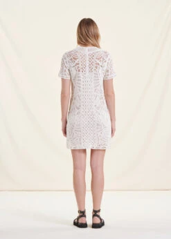 Robe Courte En Crochet écru Manches Courtes -Mode Soldes Boutique FH RO VIMALA C 703 b