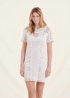 Robe Courte En Crochet écru Manches Courtes -Mode Soldes Boutique FH RO VIMALA C 703 c