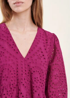 Robe Courte En Coton Violette Broderie Anglaise -Mode Soldes Boutique FH RO VINICI B 1488 6