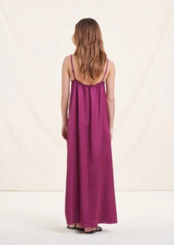 Robe Longue Fluide En Satin Violette à Bretelles -Mode Soldes Boutique FH RO VIROMA R 1488 b