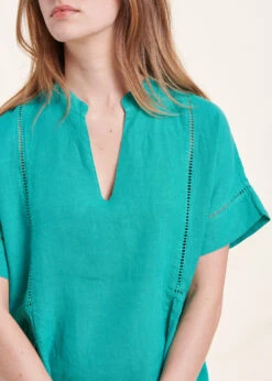 Robe Courte Ample Verte En Lin -Mode Soldes Boutique FH RO VIVE R 1549 6