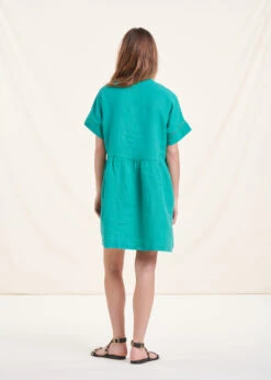 Robe Courte Ample Verte En Lin -Mode Soldes Boutique FH RO VIVE R 1549 b