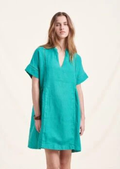 Robe Courte Ample Verte En Lin -Mode Soldes Boutique FH RO VIVE R 1549 c