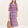 Robe Longue Imprimé Bleu Et Rose En Coton Biologique -Mode Soldes Boutique FH RO VODEL B 860 1