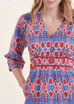 Robe Longue Imprimé Bleu Et Rose En Coton Biologique -Mode Soldes Boutique FH RO VODEL B 860 6