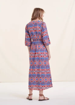 Robe Longue Imprimé Bleu Et Rose En Coton Biologique -Mode Soldes Boutique FH RO VODEL B 860 b