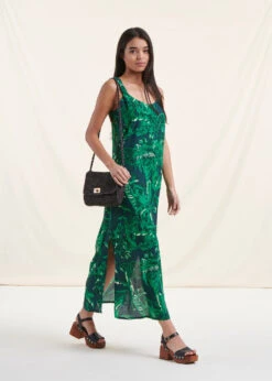 Robe Longue Bleu Et Vert à Bretelles Et Imprimé -Mode Soldes Boutique FH RO VOGUA J 709 c