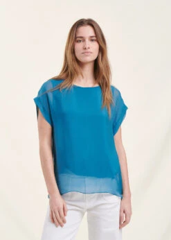 Top Bleu Canard En Voile Ample Manches Courtes