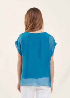 Top Bleu Canard En Voile Ample Manches Courtes -Mode Soldes Boutique FH TO PENEDIT 713 b